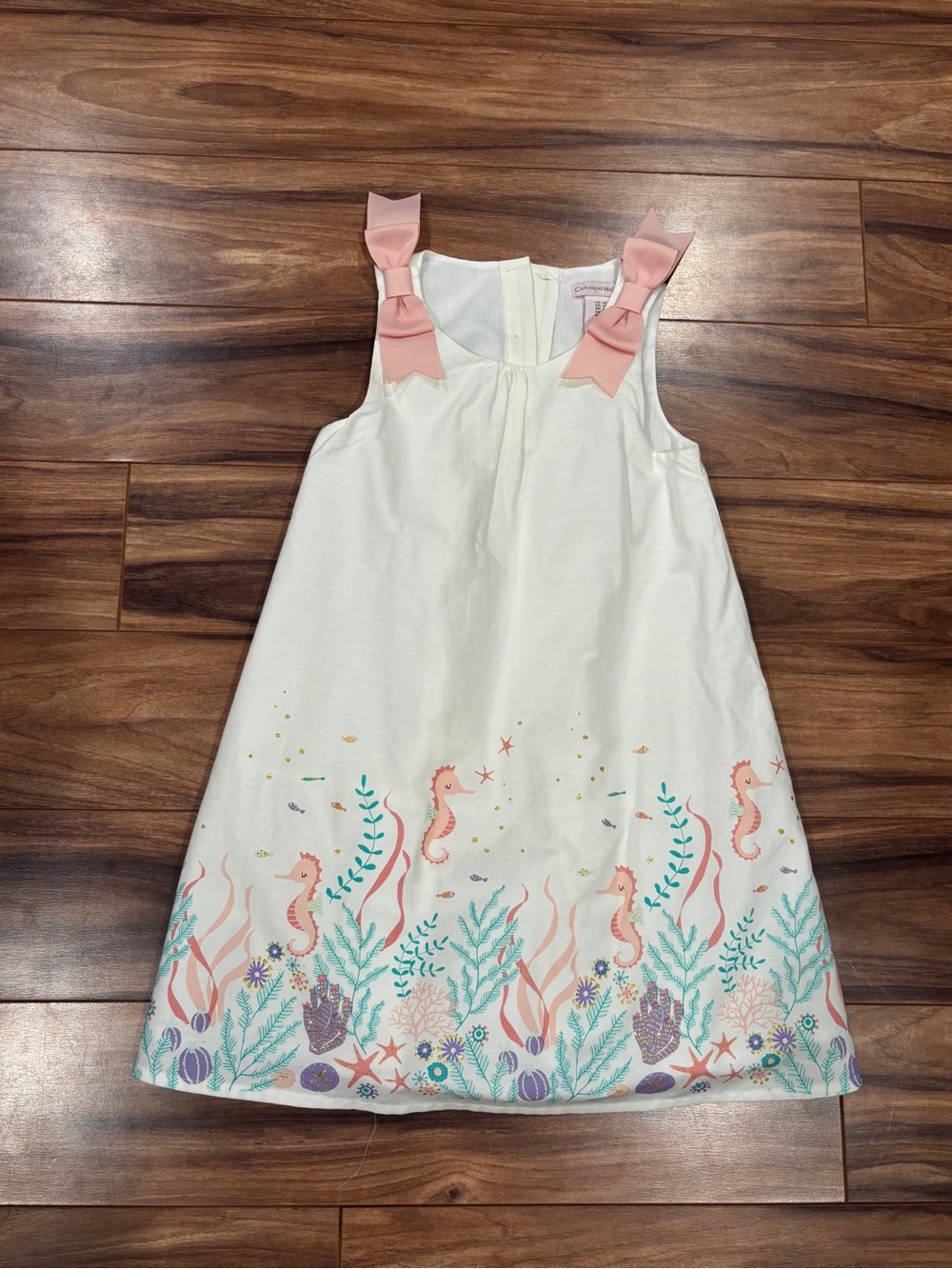 Catherine Malandrino 4T Off White Under The Sea Dress Pink Bows Seahorse Ocean